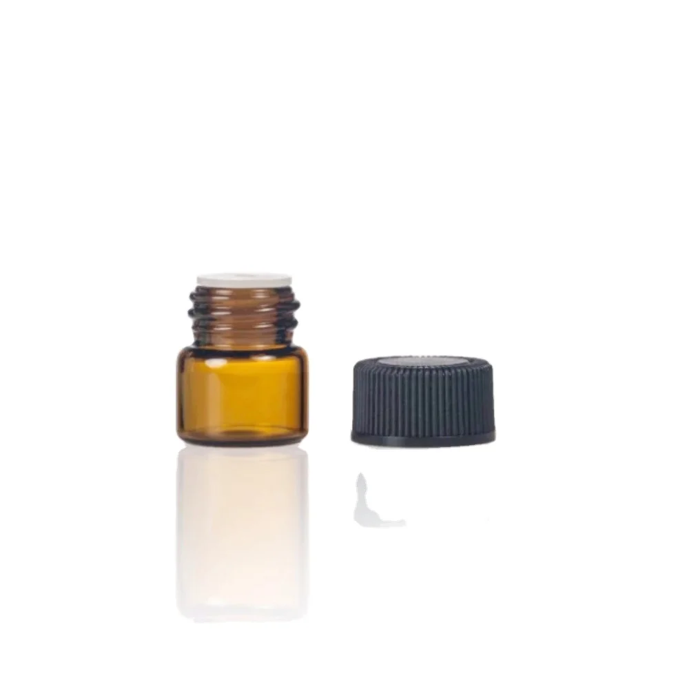 1ml 1/4 dram 15x19mm Amber Glass Bottle/Orifice Reducer/Plastic Cap Mini Essential Oil Bottle