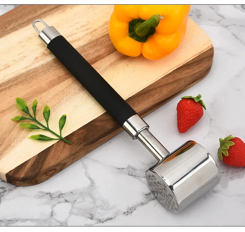 10.7 inch Double-sided Meat Hammer Steak Pounder Meat Mallet Pounding 430 Stainless Steel Meat Tenderizer with Hook