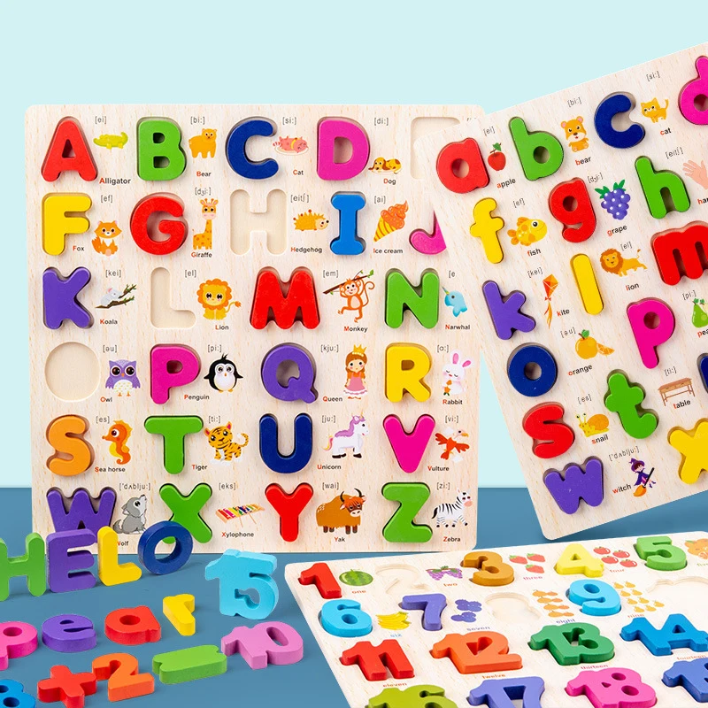 Early Learning Abc Educational Montessori Letter Blocks 3D Alphabet Wooden Jigsaw Puzzle