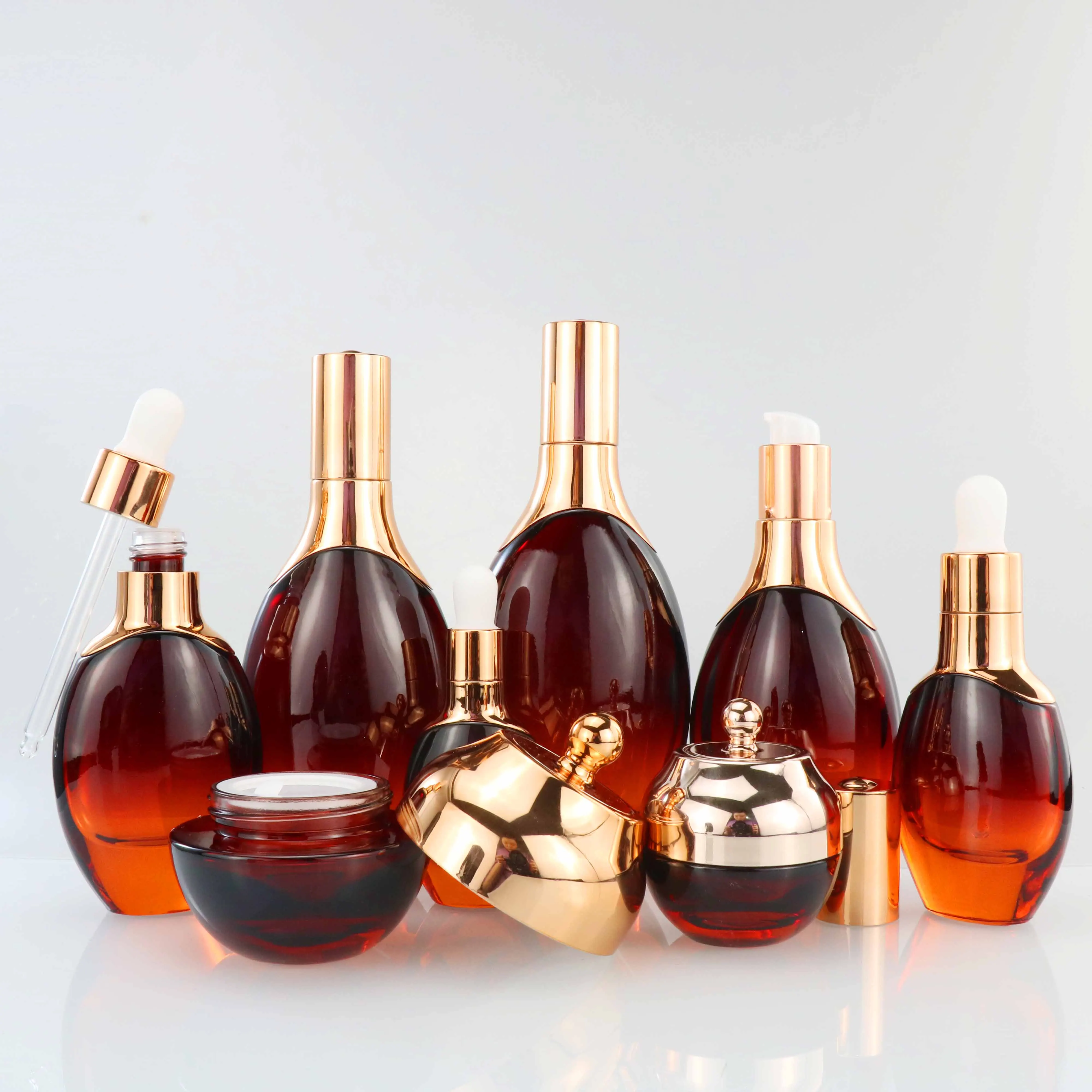 Luxury Red Glass Skin Care Packaging Bottle Cosmetic Body Cream Bottle with Dropper for Essential Oil