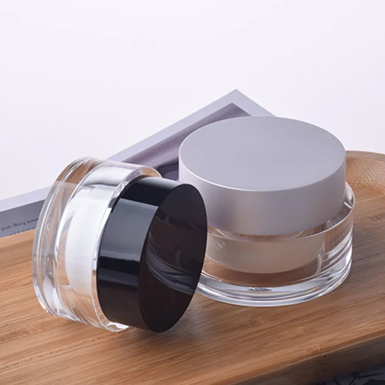 Round Acrylic Cosmetic Jar 15g Plastic Skin Care Face Cream Jar Custom Color Empty 30g 50g Jar With Silver & Gold Cap