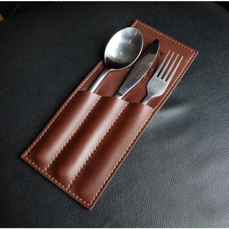 PU  Leather Personalized Cutlery Pouch Holder Cafe Bar Restaurant Cutlery Organizer Utensil Organizer Spoon and Fork Holder