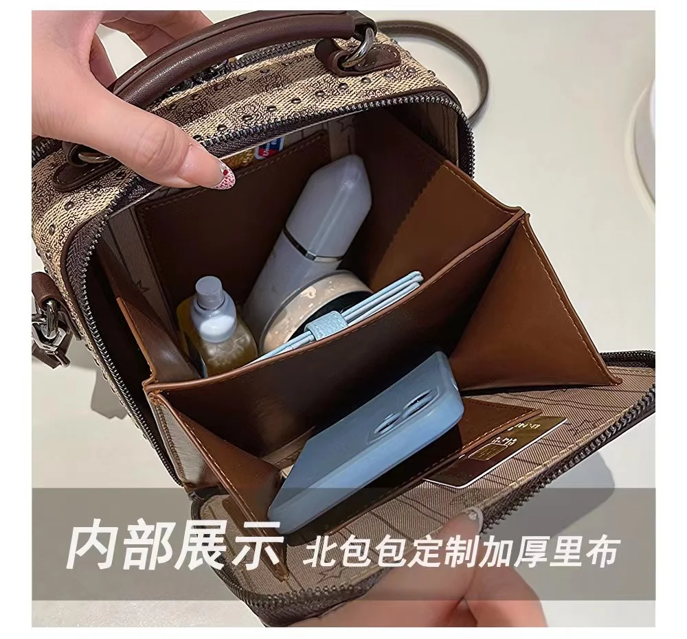 factory hot Summer new High quality vintage square Bucket Bag PU Printed Wide shoulder strap Designer brand women crossbody Bag