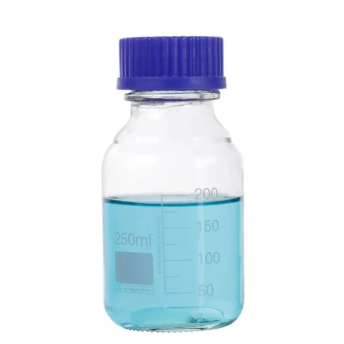 Glass Media Storage Reagent Bottle Graduation 100ml 250ml 500ml 1000ml Borosilicate Glass Bottle With Blue Cap