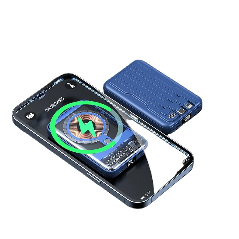 2023 New Arrivals Hot Selling Product Mini Transparent Magnetic Wireless Power Bank 10000mah With Built-in Cables