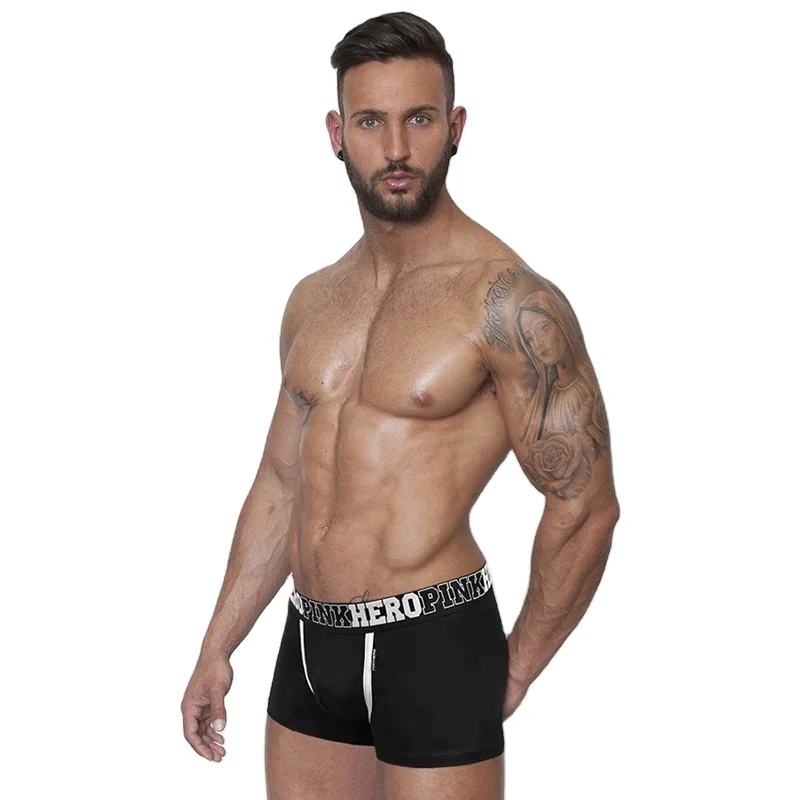 Men Sexy Panties Comfortable Cotton Solid Pink Hero Pouch Boxer Brief Shorts Underwear