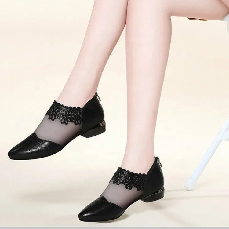 Women Fashion Sexy Cut-out Low Chunky Heel Round Toe Back Zipper Casual Sandals Short Ankle Boots