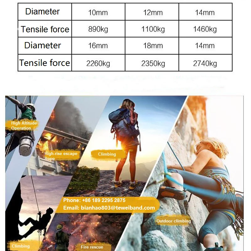 Factory custom High Altitude operation High-rise escape Rope Outdoor climbing Fire rescue ropes polyester nylon pp ropes