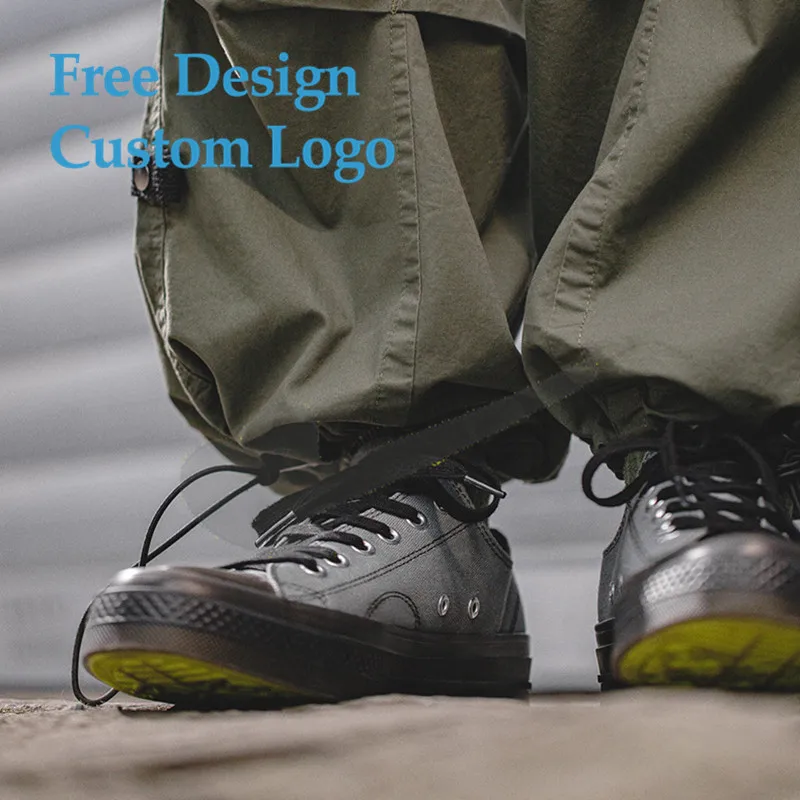 Classic Custom Rubber Sole Vulcanized High Quality Canvas Trendy Shoes Mens High Top Canvas Shoes