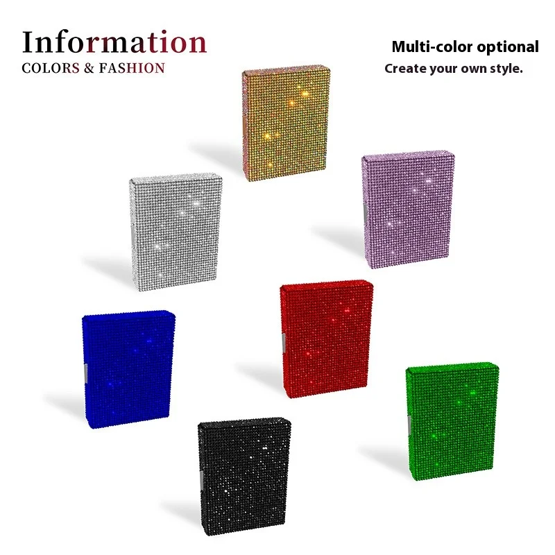 Metal Pu Leather Crystal Diamond Bling Rhinestone Credit Card Organizer Business Name Card Holder Case Pocket