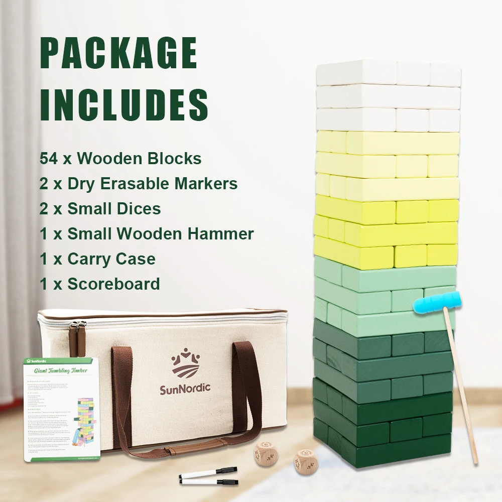 SunNordic In Stock 5ft Pine Wooden Building Block Set Giant Tumbling Tower Toy for Outdoor Garden games