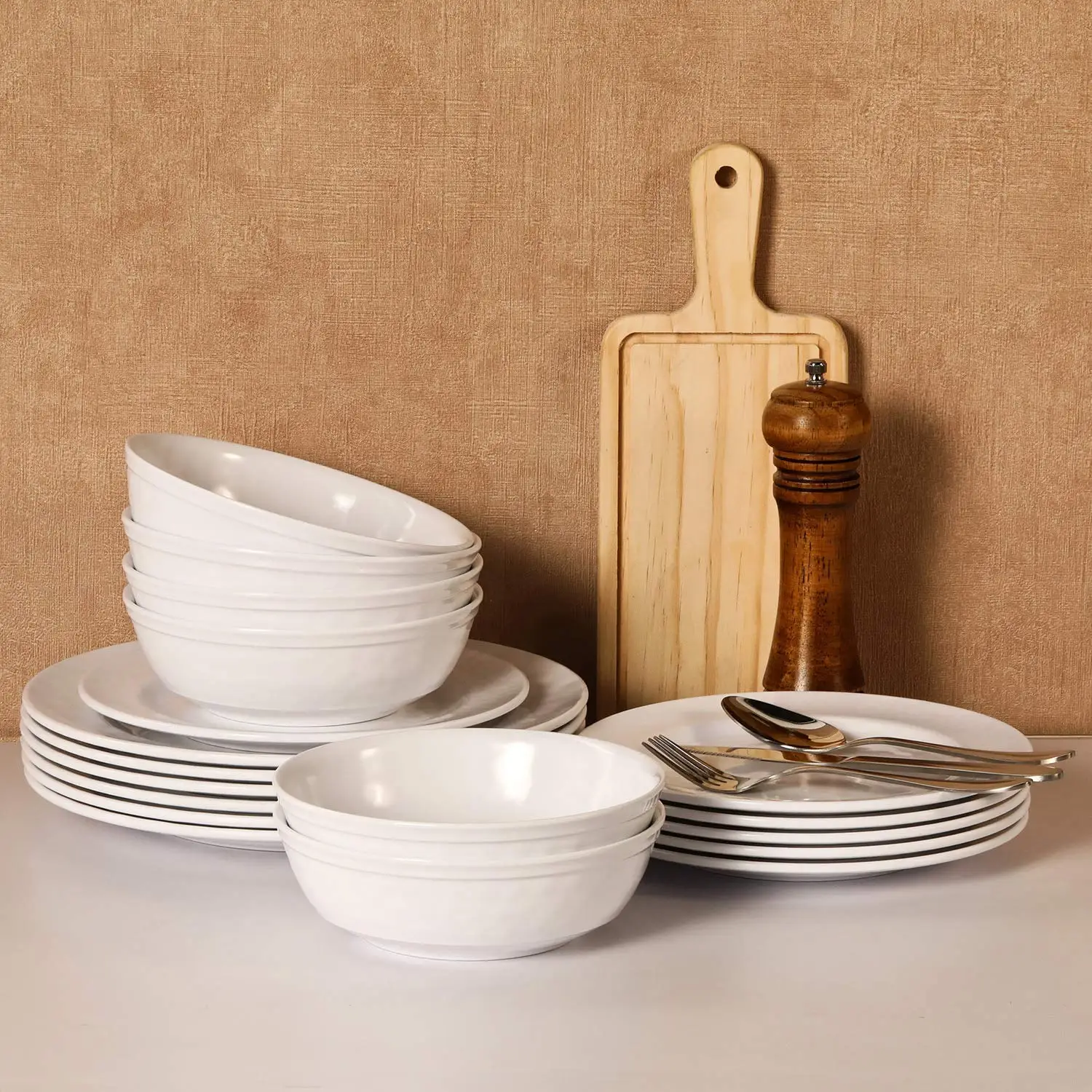 High Quality Restaurant Pure White Dinnerware Set Over Size Unbreakable Melamine Plate Dishes Set