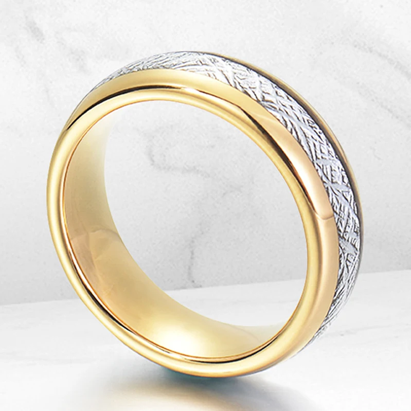 8mm Imitated Meteorite Carbon Fiber Inlay Engagement Wedding Jewelry High Polished Comfort Fit Tungsten Carbide Ring for Men