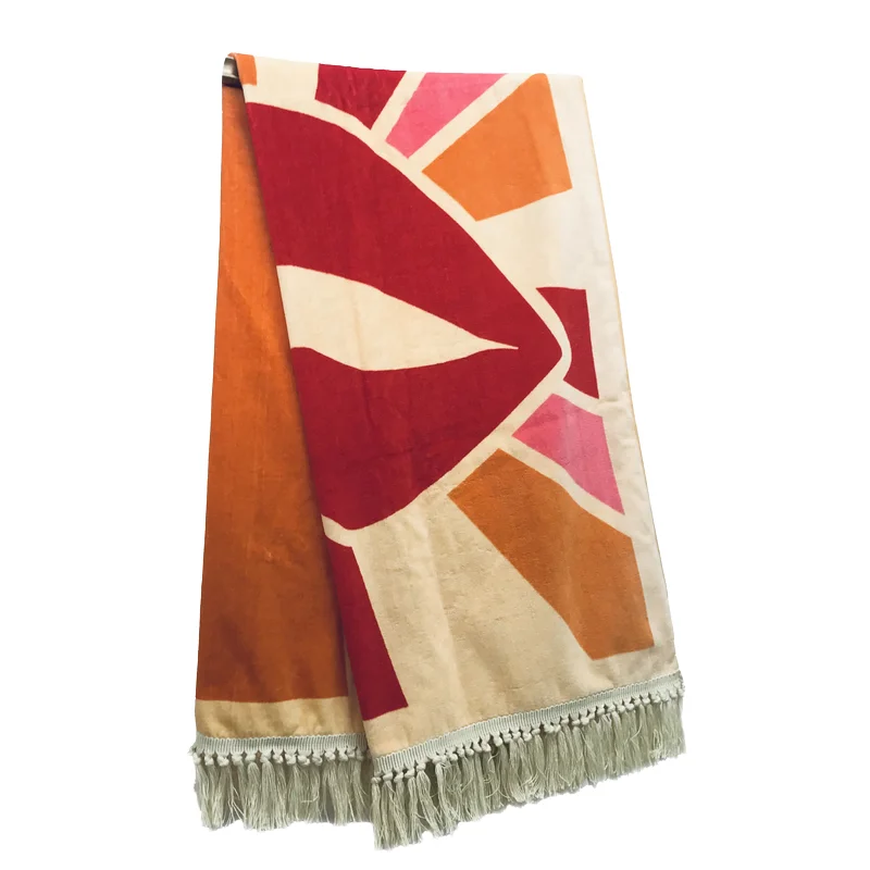 Premium 100% cotton soft beach Towel with tassel Pool suede Custom Luxury beach towel