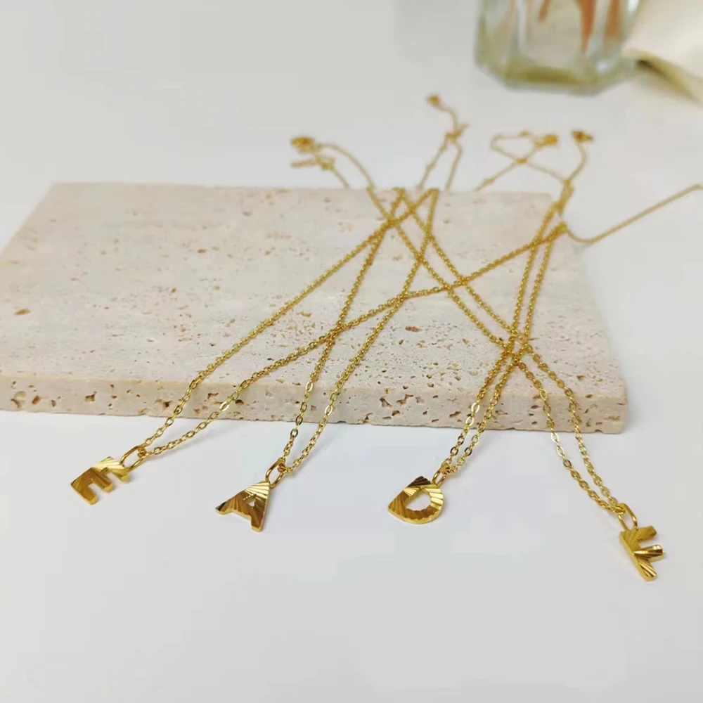 Dainty women 316 stainless steel gold plated tiny a-z 26 initials pendant letter alphabet necklace jewelry