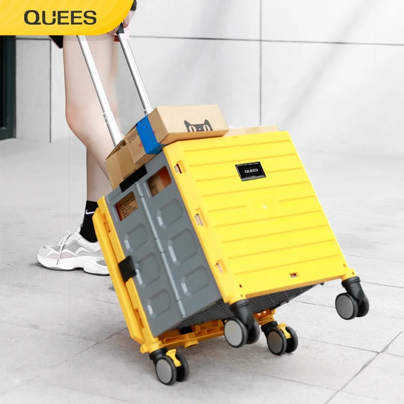 Quees design foldable supermarket shopping trolley cart bag wheel caster shop folding trolleys shopping