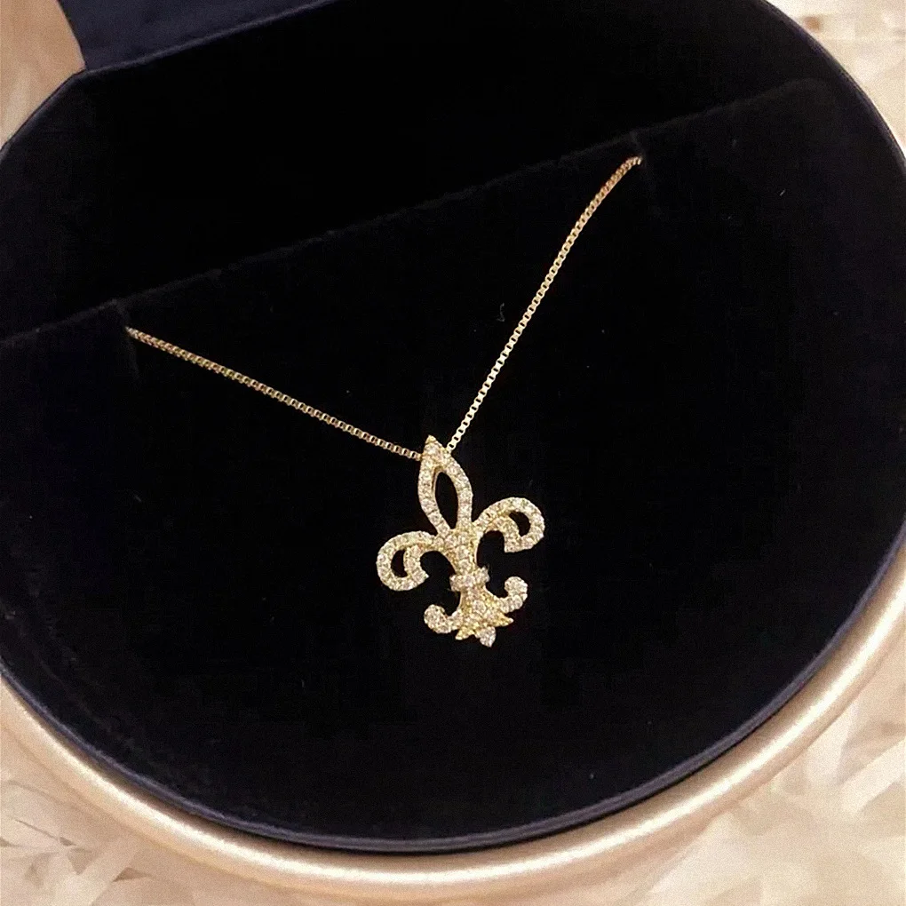 Pave Brilliant Iris Flower Luxury 925 sterling silver Necklace