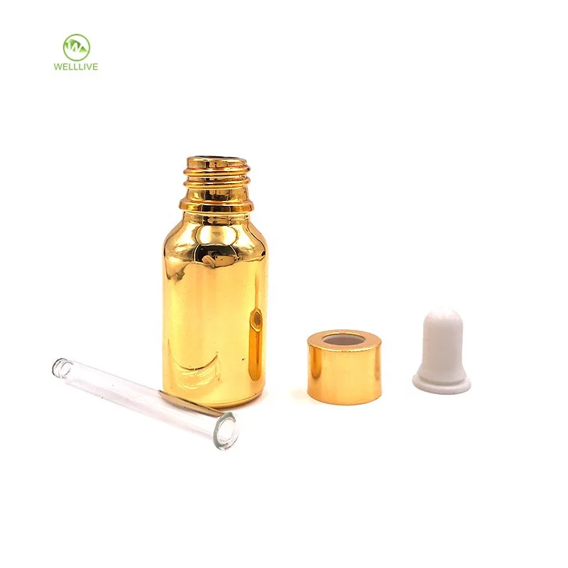 5ml 10ml 15ml 20ml 30ml 50ml 100ml shiny silver plated gold perfume essential oil glass dropper bottle with rubber head