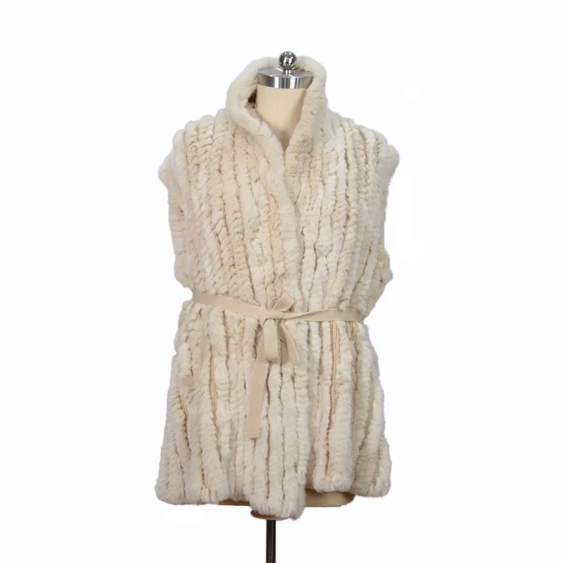 Autumn Winter New Design Knitted Gilet Soft Solid Color Long Fur Vest Woman