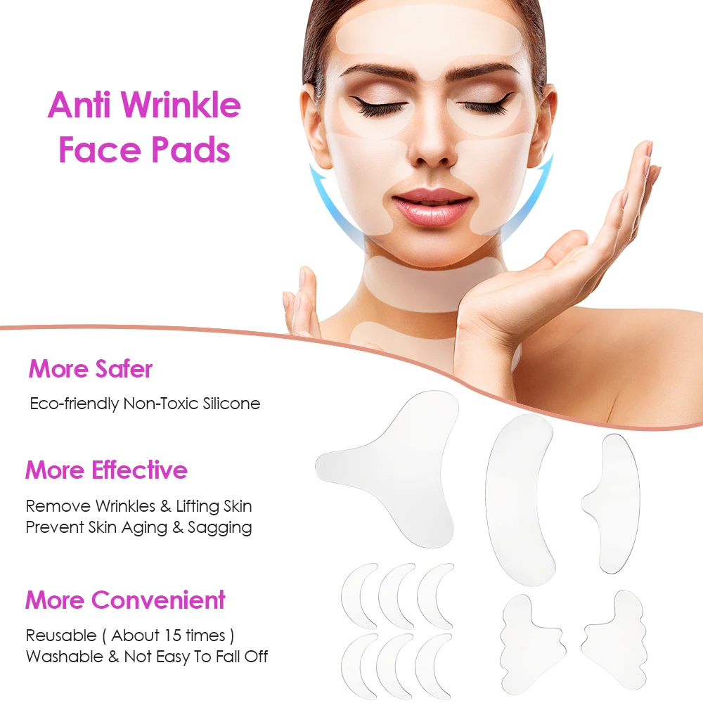 16Pcs Reusable Silicone Anti-Wrinkle Forehead Sticker Cheek Chin Paste Facial Eye Patches Anti Wrinkle Remover Face Lift Tape