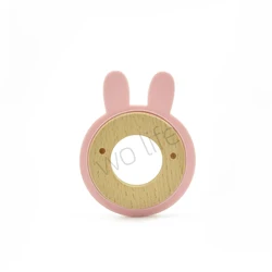 Non toxic new design food grade beech wood teether cute animal shape silicone teething teether baby chewy toy