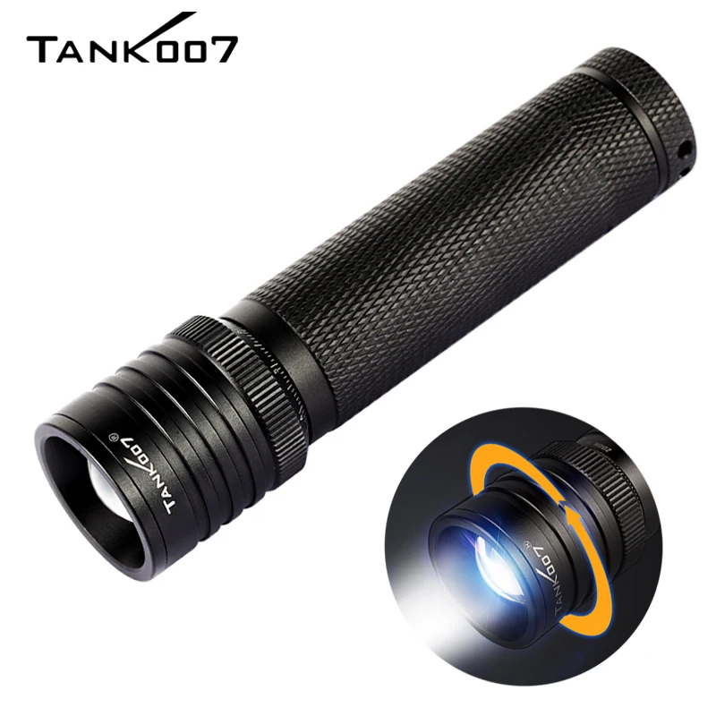 Tank007 Aluminum Zoomable flashlight LED Linterna Portable Pocket high power torch light long range rechargeable battery