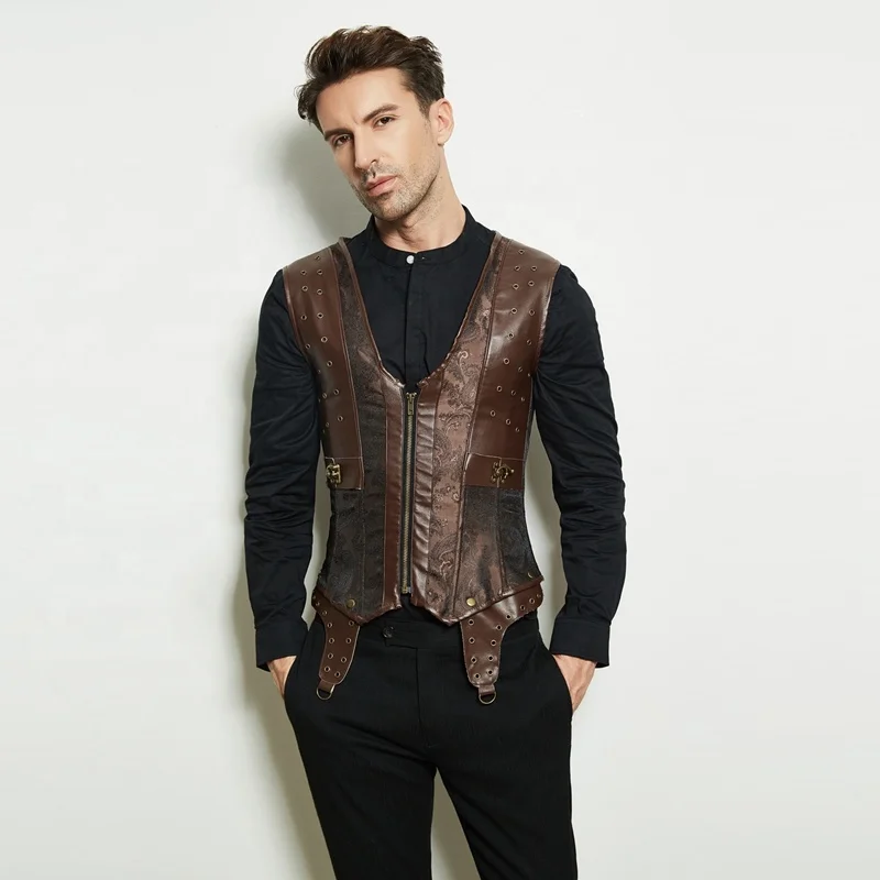 Мужской корсет на молнии, кожаный корсет в стиле стимпанк, корсет под грудью, корректирующий Готический корсет для похудения с пряжками