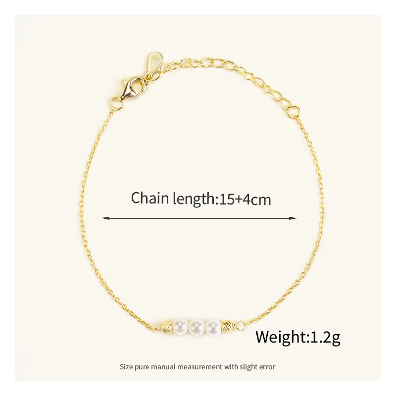 Unisex S925 Sterling Silver Beaded Pearl Bracelet Trendy Rhodium Plated Gold Jewelry for Women for Weddings & Parties