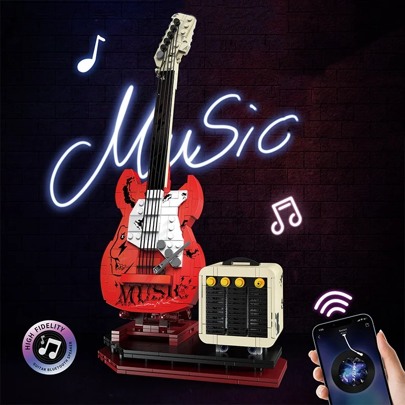 Assembly DIY Guitar Building Block Set Toys Bluetooth Speaker Creative Indoor Home Office Desk Ornaments For Adult Holiday Gift