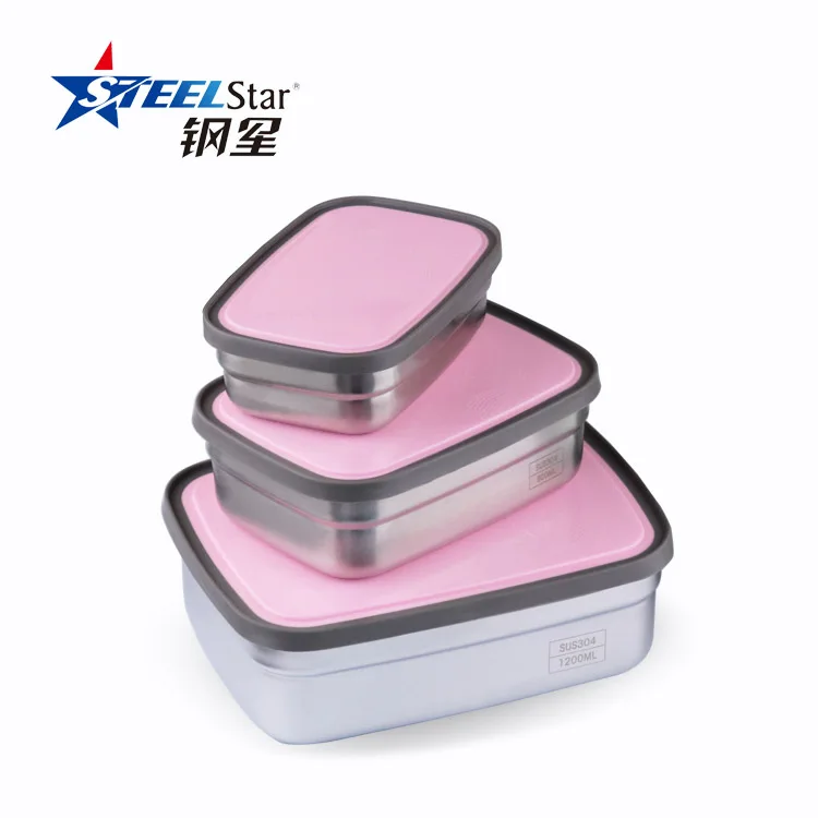 
High Quality Stainless Steel Food Container sets 6pcs,Bento Box Silicone with pp Lids Food Packaging 