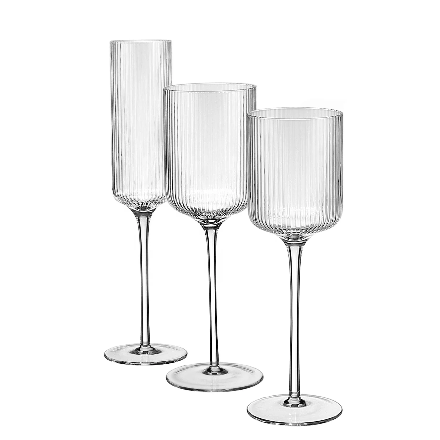 Customized Quality wine glass set luxury Champagne Flute Glass Stripe ripple white wine glass