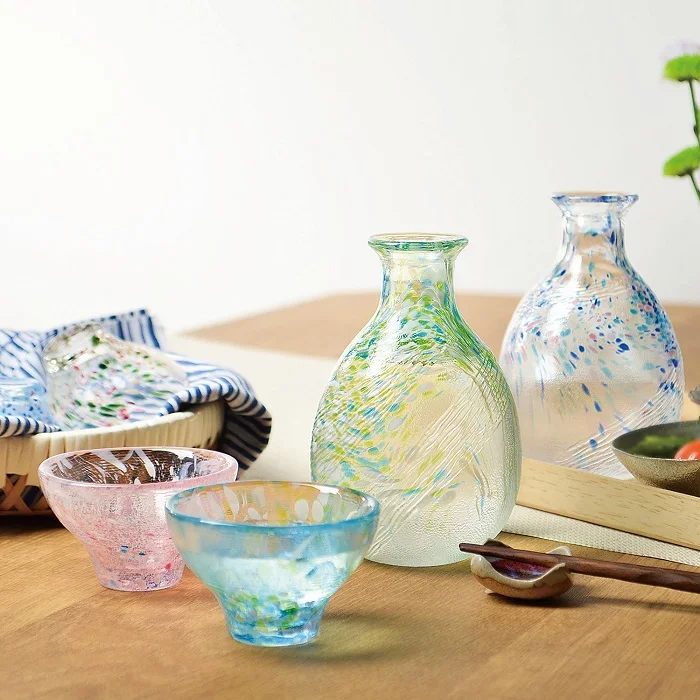 Blue liquor wine bottles carafe pouring Tokkuri sake bottle made in JAPAN