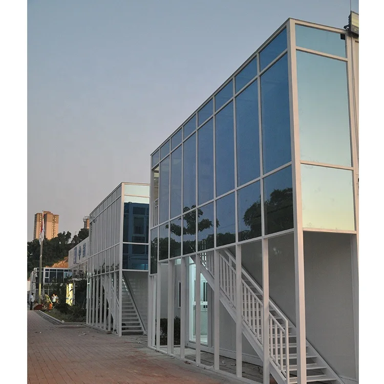 china prefabricated flat container houses design modular 2 story office building with glass wall