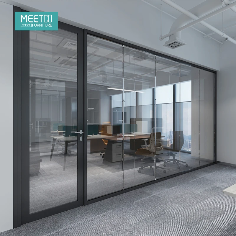 Meetco Modular Office Double Glass Walls Aluminum Frame Full Height Interior Office Glass Wall Partition With Bl