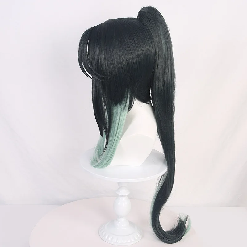Wholesale 70cm Long Straight Demon Slayer Wig Black Light Green Mixed Tokitou Muichirou Synthetic Anime Cosplay Wigs