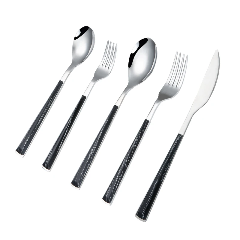 
High Luxury Marble Patten Plastic Handle stainless steel cutlery set with table spoon 