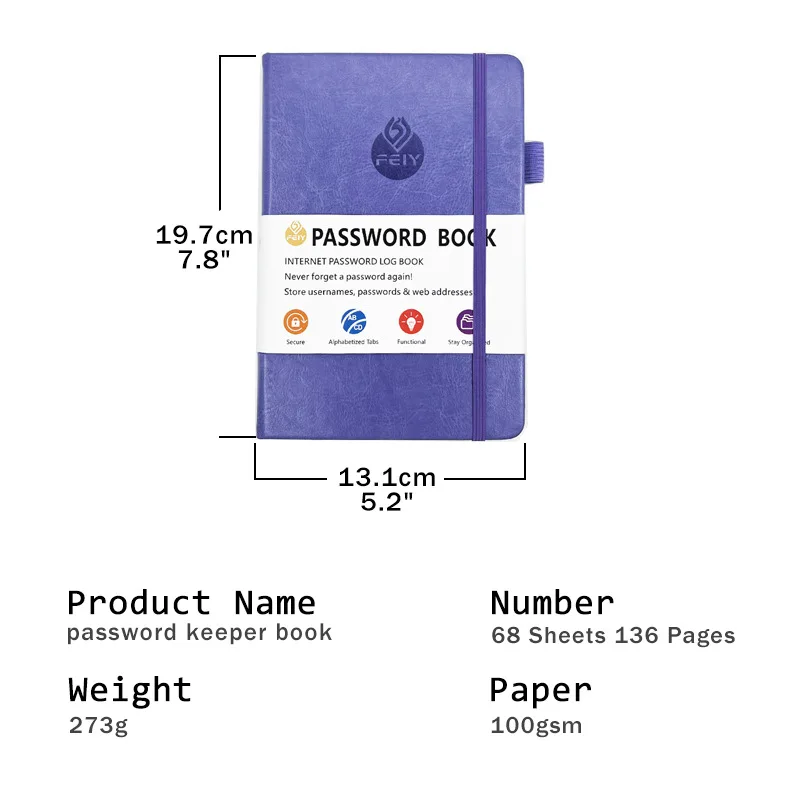 Custom Colour and Logo Password Notebook Address Password Book with Alphabetical Tabs