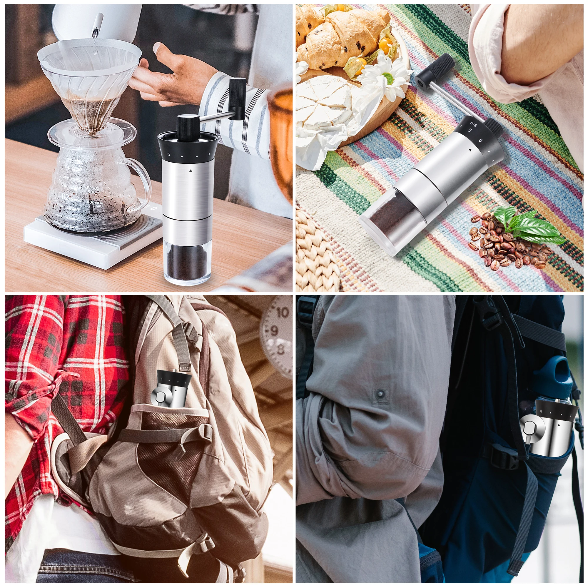 Professional Stainless Steel Portable Industrial Commercial Flat Burr Manual Espresso Coffee Bean Grinder Hand