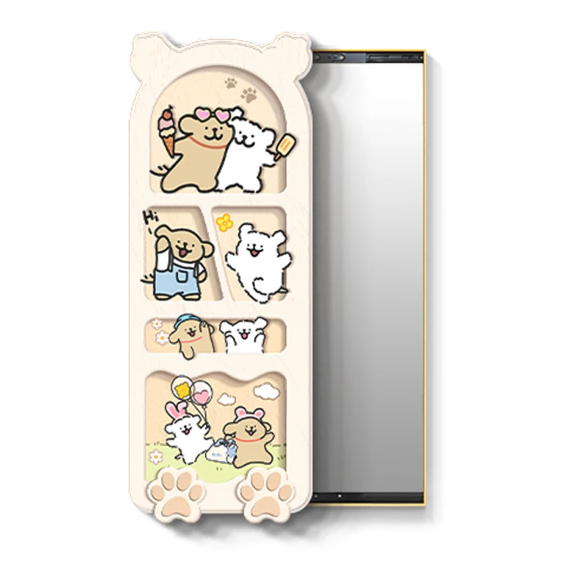 Cream style hidden full-length mirror push-pull mirror lines puppy porch decorative painting mirror painting