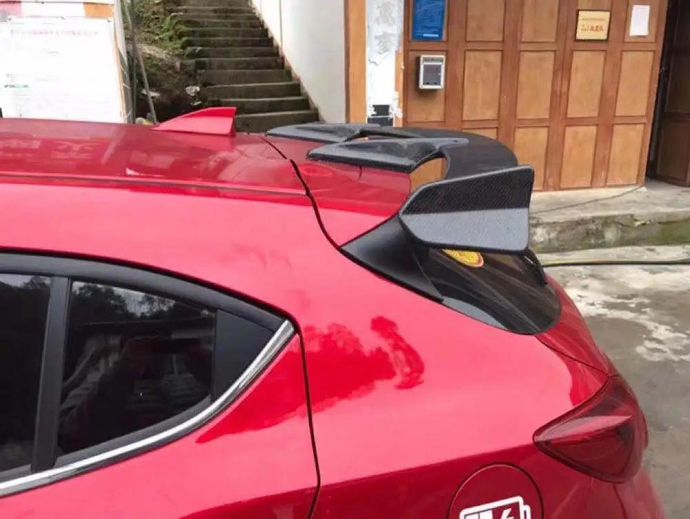 Black FRP/Carbon Fiber Universal Style M3 Rear Wing Spoiler for Mazda 3 Axela Hatchback 2014-2019