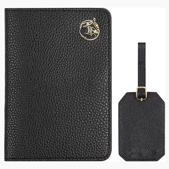Custom Design Logo Wholesale Fashion Leather Protection Travel Wallet Passport Holder Luggage Tag in Set