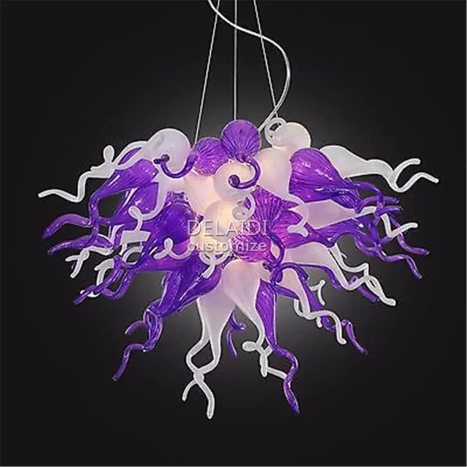 Italian murano chandelier purple colors pendant lights chihuly style glass lamps