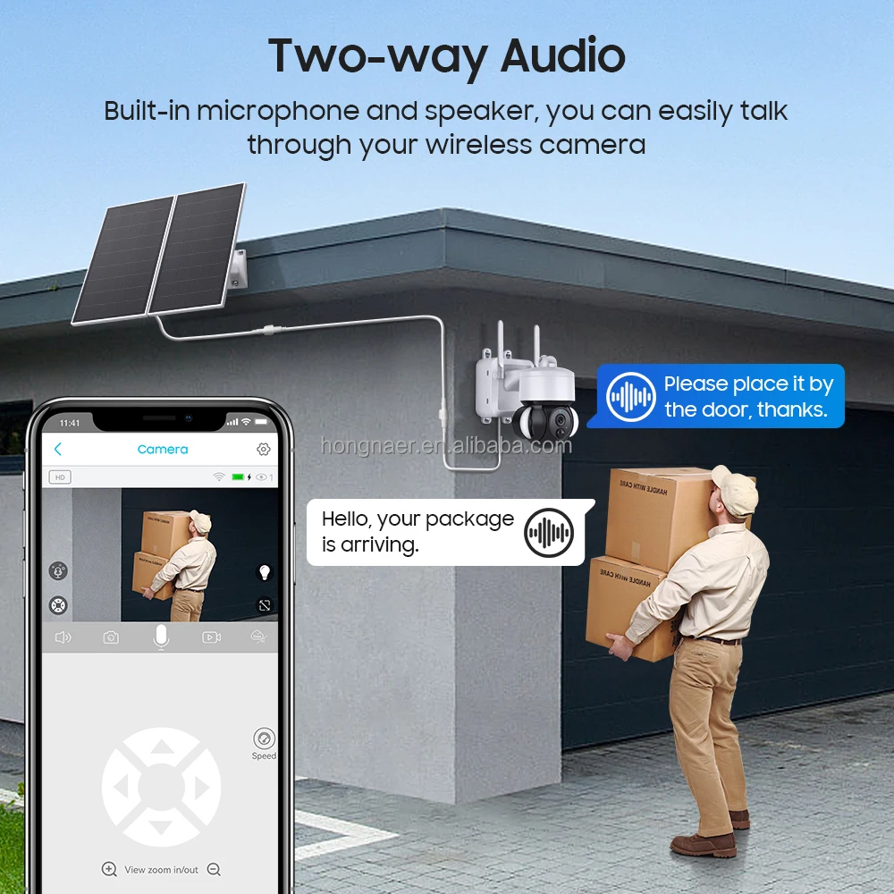 Hongnaer 3MP AOV 7/24 Record Wireless 4G Solar Panel Powered PTZ Camera 360 Ubox Outdoor 4G Sim Card CCTV Solar Security Camera