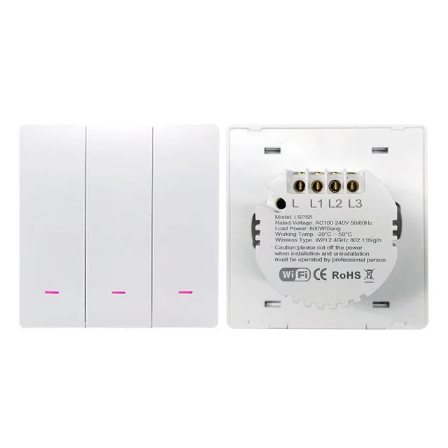 Умный переключатель Без нейтрального провода с голосовым управлением Alexa Google Home, беспроводной переключатель без нейтральной кнопки, переключатель света на 1/2/3 клавиши