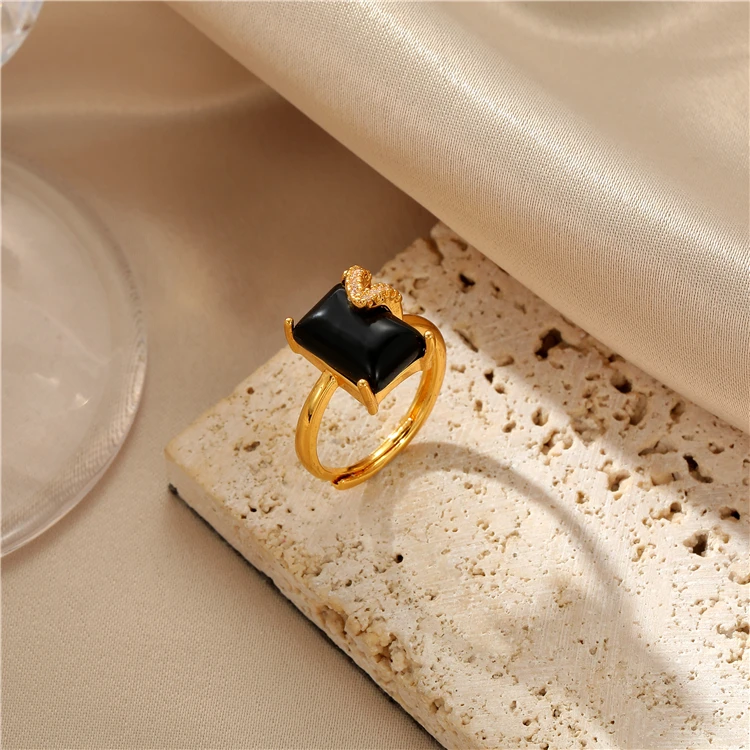 Wholesale Brass 18K Gold Plated Black Onyx Necklace Earrings Ring Dubai Gold Jewelry Set