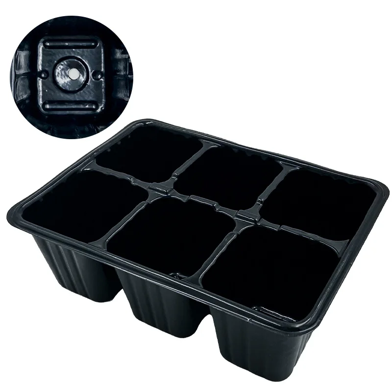 Seedling Tray Black Plastic Flower Pot 6-hole Succulent Flower Seedling Box Vegetable Seed Planting Seedling Plug Tray Wholesale