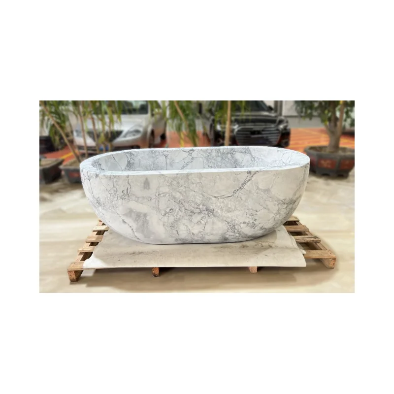European Style Natural Stone Indoor Carrara White Oval Marble Bathtub
