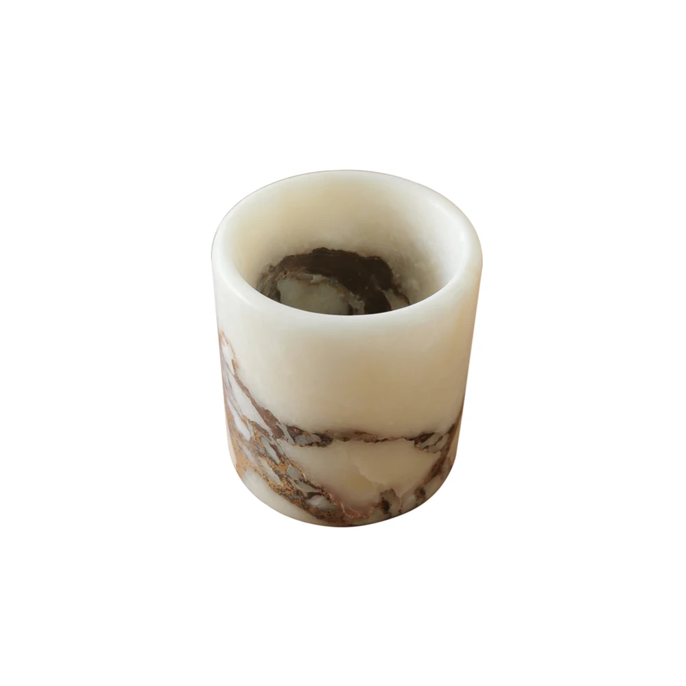 Customized Cylinder Shape Natural White Marble Empty Candle Jar with Lid Wholesale