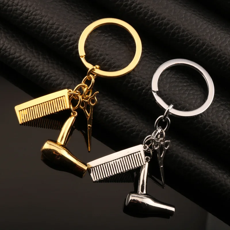Wholesale wash cut blow key chain pendant hair scissors comb hair dryer Pendant car keychain quick sell explosive models