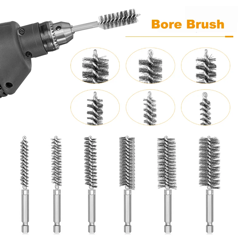 Twisted Wire Brush with Handle 1/4 Inch Hex Shank Attachment Stainless Steel Bore Brush for Polishing and deburring